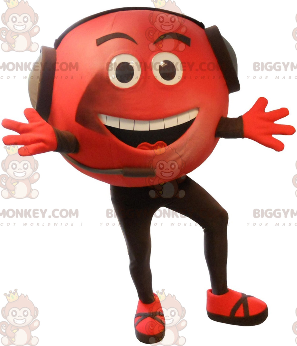 BIGGYMONKEYSmiling Red Man Mascot Costume With Operator Helmet