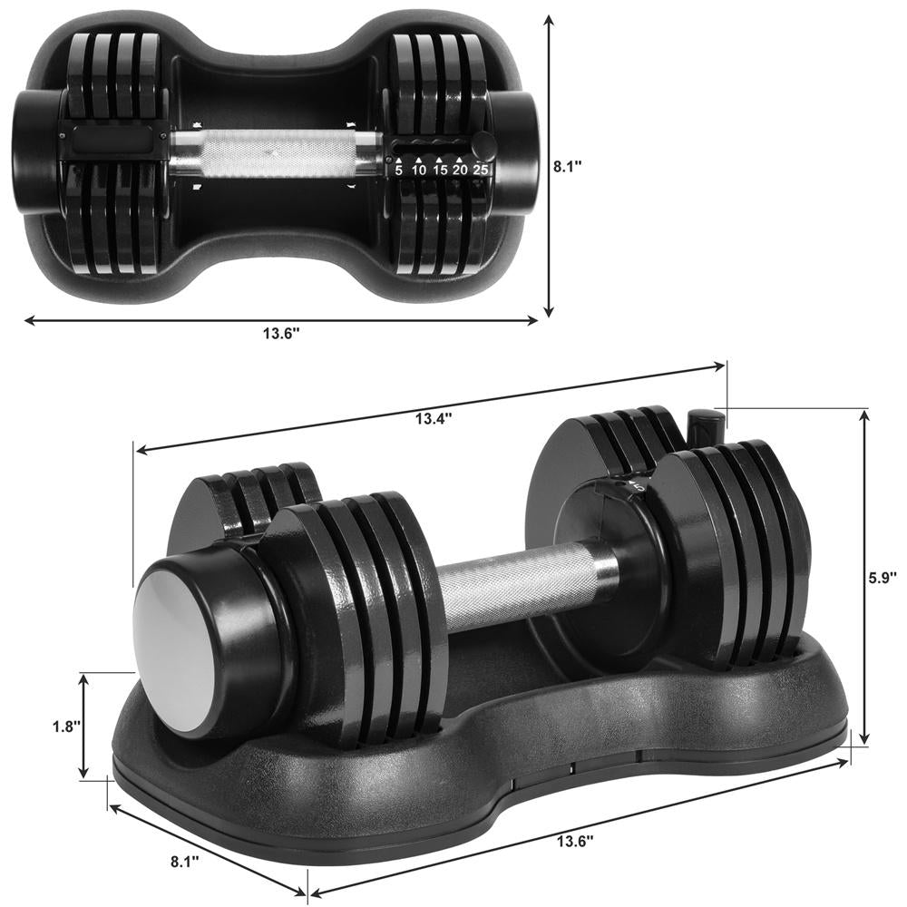 Adjustable Dumbbell 5-25Lbs Weight Options Non-Slip Dumbbell with Handle and Weight Plate for Body Workout Home Gym, SINGLE