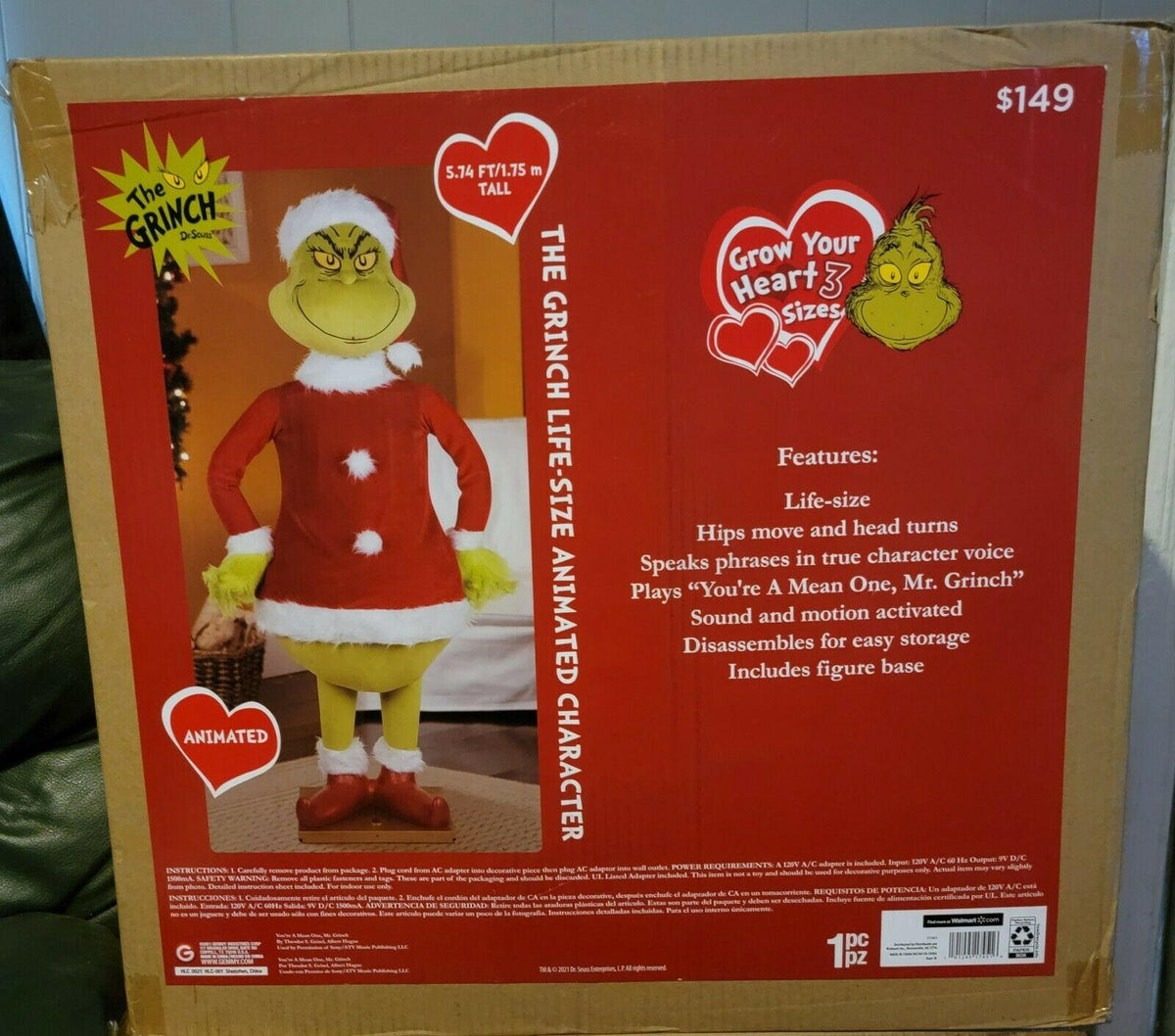 Gemmy Grinch Life Size Animated Character 5.74ft New