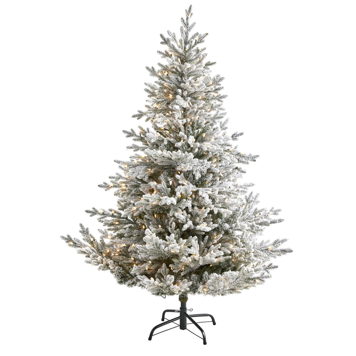 Nearly Natural 6' Green Fraser Fir Flocked Artificial Christmas Tree Prelit 500 Warm White Lights