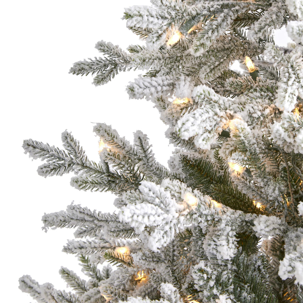Nearly Natural 6' Green Fraser Fir Flocked Artificial Christmas Tree Prelit 500 Warm White Lights