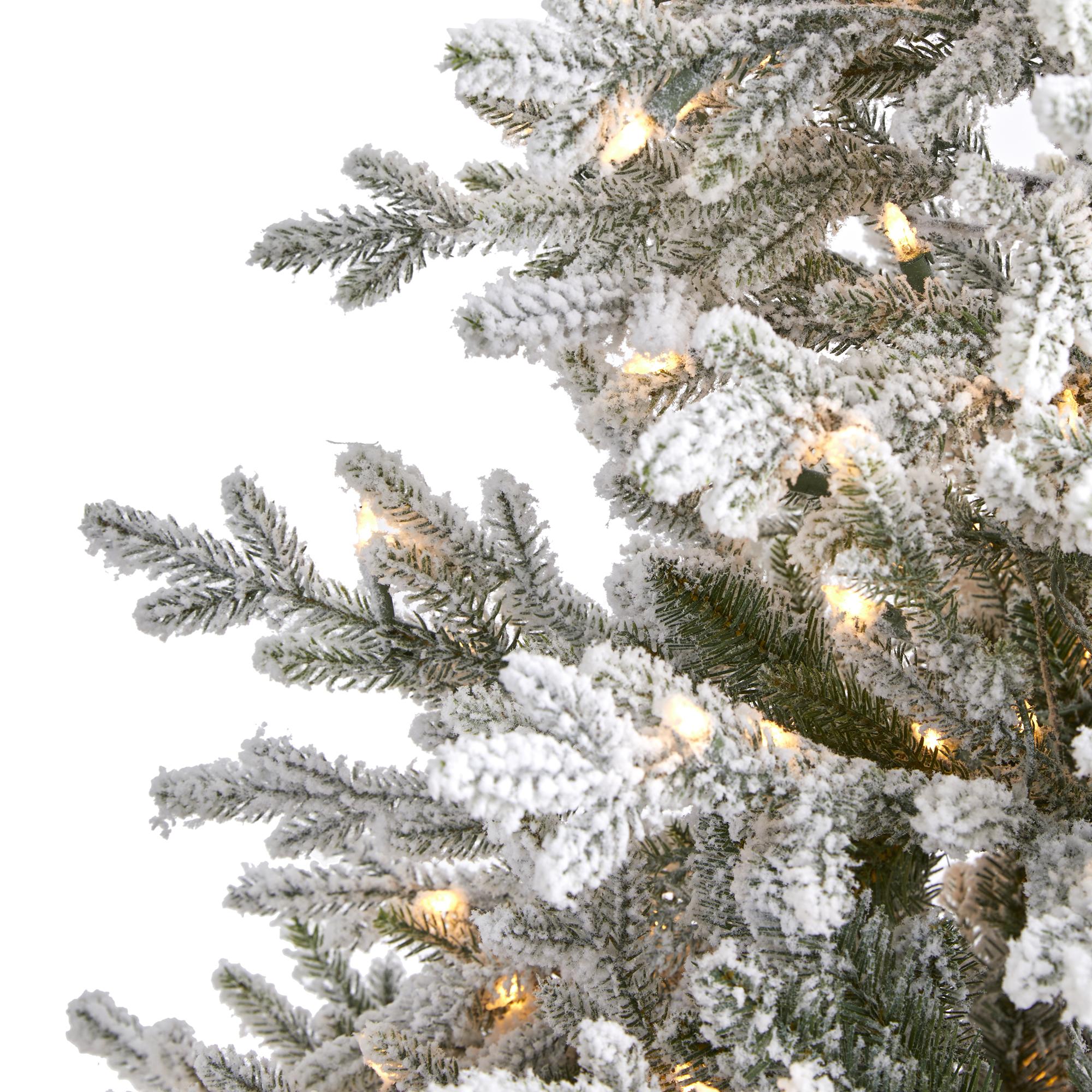 Nearly Natural 6' Green Fraser Fir Flocked Artificial Christmas Tree Prelit 500 Warm White Lights