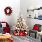 Nearly Natural 6' Green Fraser Fir Flocked Artificial Christmas Tree Prelit 500 Warm White Lights