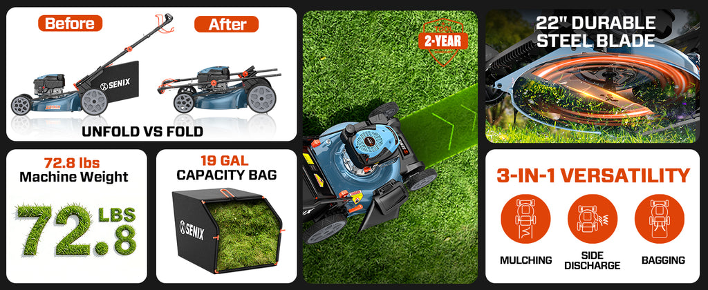 Gas Lawn Mower, 22" Self Propelled Gas Powered Lawnmower with 170cc OHV 4-Cycle Engine, 3-in-1 Walk-Behind Push Lawn Mower, 6-Position Height Adjustment