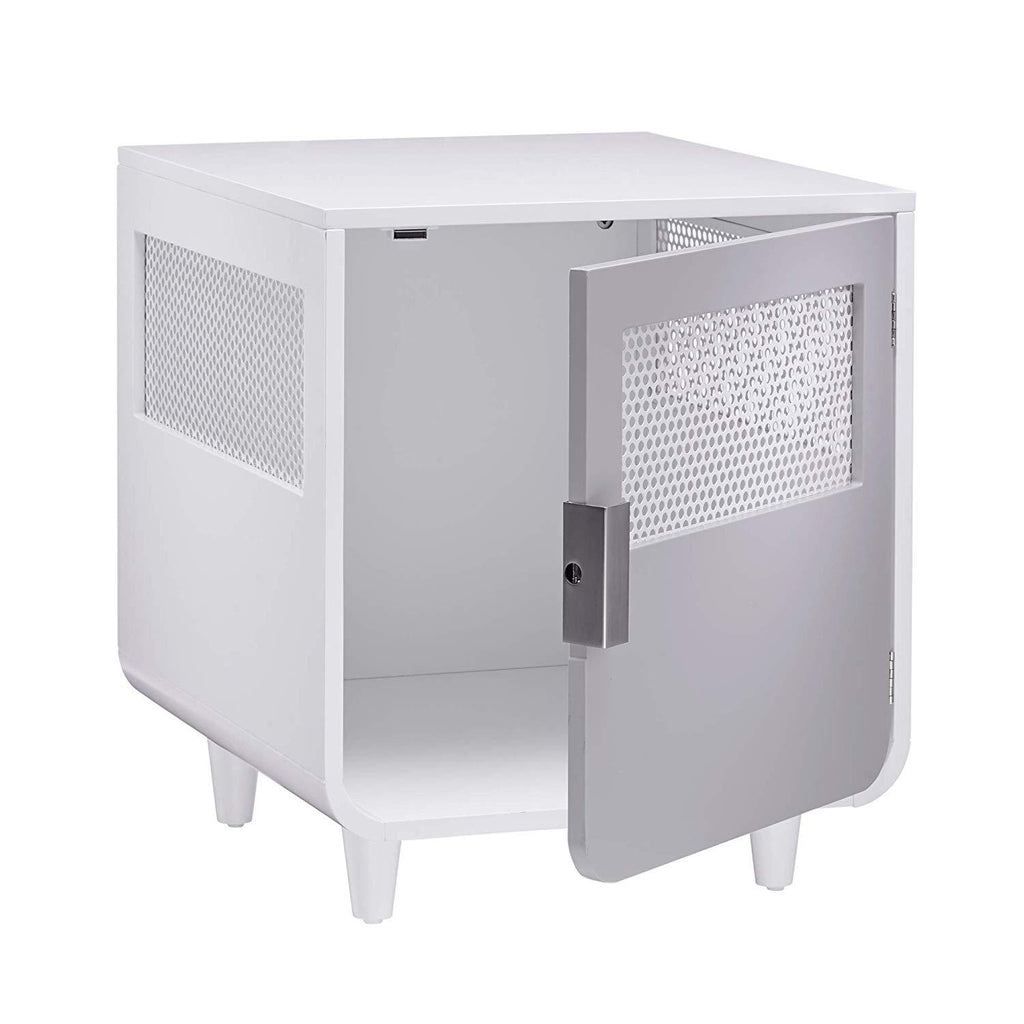 Staart Wooden Indoor Pet Crate/Kennel and End Table Console Dcor Furniture- Small 19' x 22' x 22'- Alpine White and Light Gray