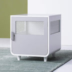 Staart Wooden Indoor Pet Crate/Kennel and End Table Console Dcor Furniture- Small 19' x 22' x 22'- Alpine White and Light Gray