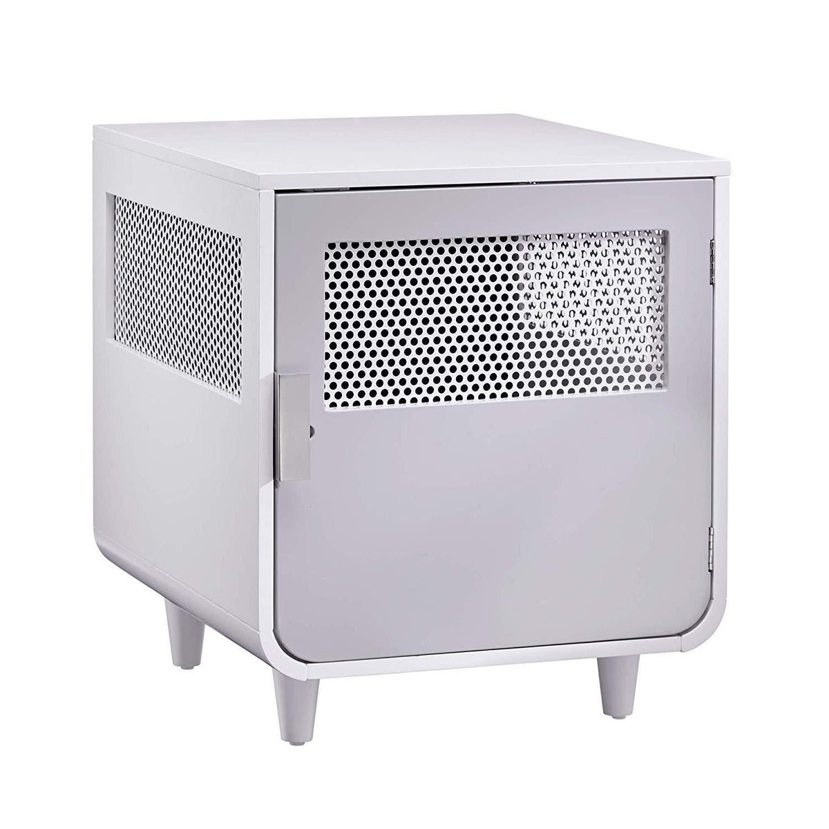 Staart Wooden Indoor Pet Crate/Kennel and End Table Console Dcor Furniture- Small 19' x 22' x 22'- Alpine White and Light Gray