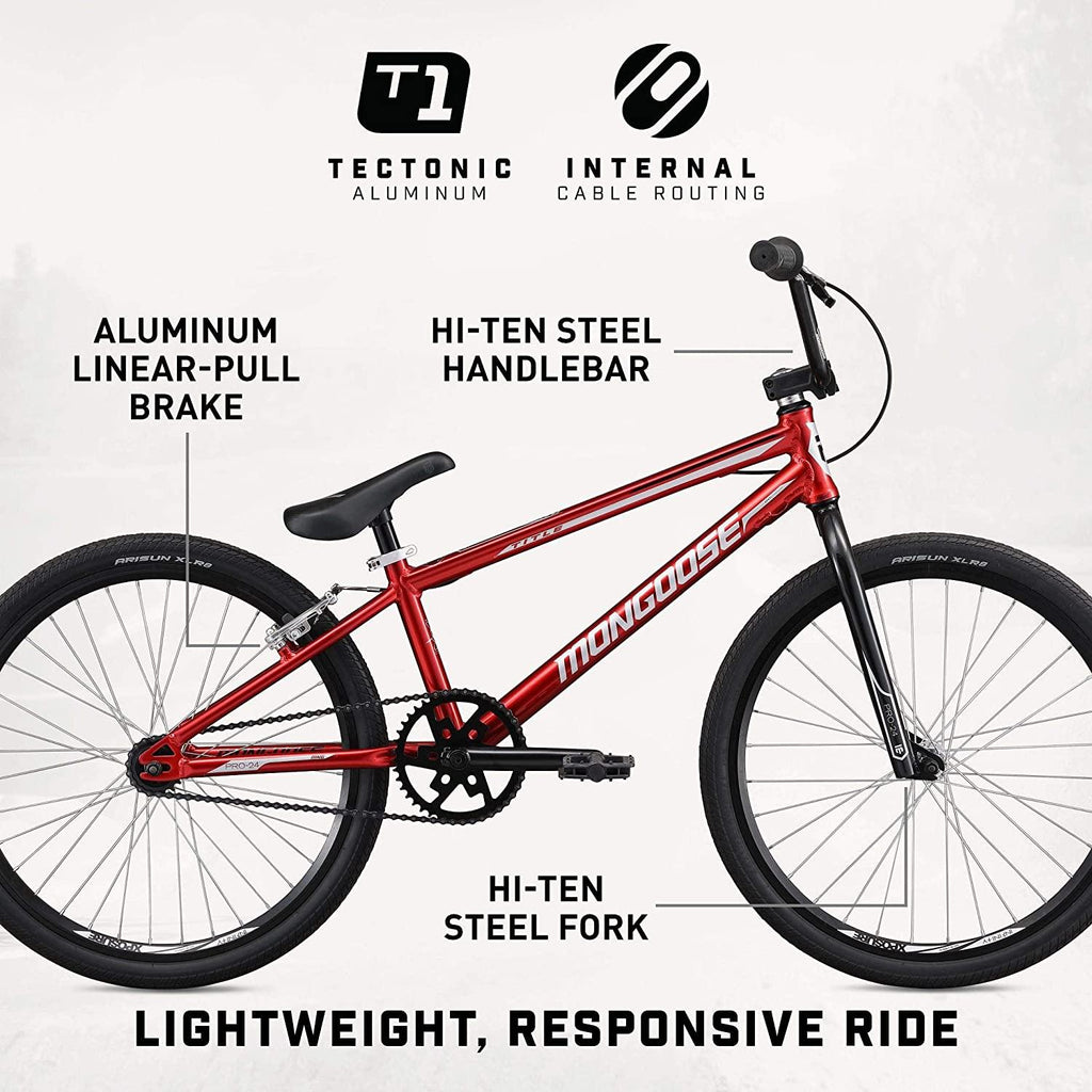 Mongoose Title 24 BMX Race Bike, 24-inch Wheels, Beginner or Returning Riders, Lightweight Tectonic T1 Aluminum Frame and Internal Cable Routing