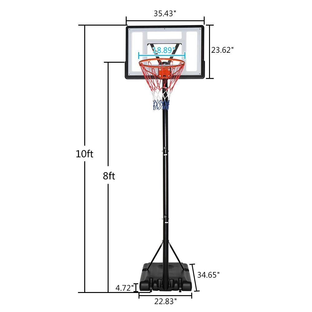 Zimtown 7-10ft Height Adjustable Basketball Hoop, Portable Basketball Goal System, with Wheels &amp; Shatterproof Backboard, for Indoor/Outdoor Kids Youth Playing