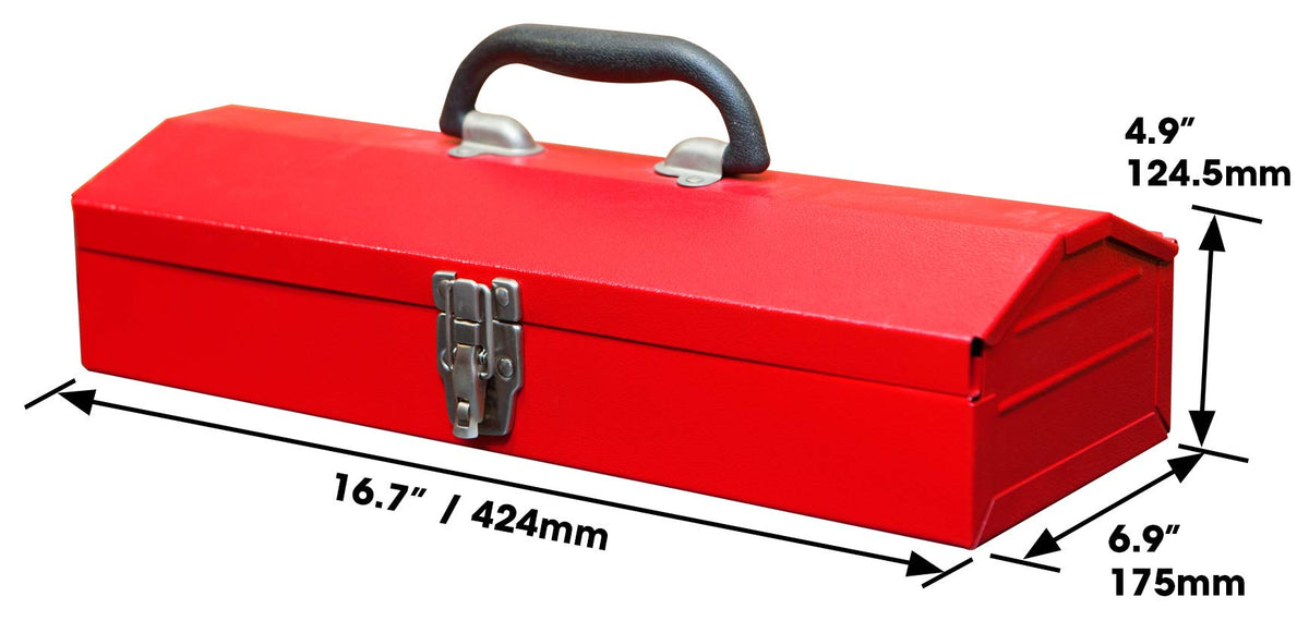 TB102  16" Hip Roof Style Portable Steel Tool Box with Metal Latch Closure, Red