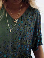 V-neck Printed Loose Short-sleeved Fashion T-shirt