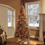 Puleo International Rose Gold Tinsel 6.5 ft. Pre-Lit Artificial Christmas Tree