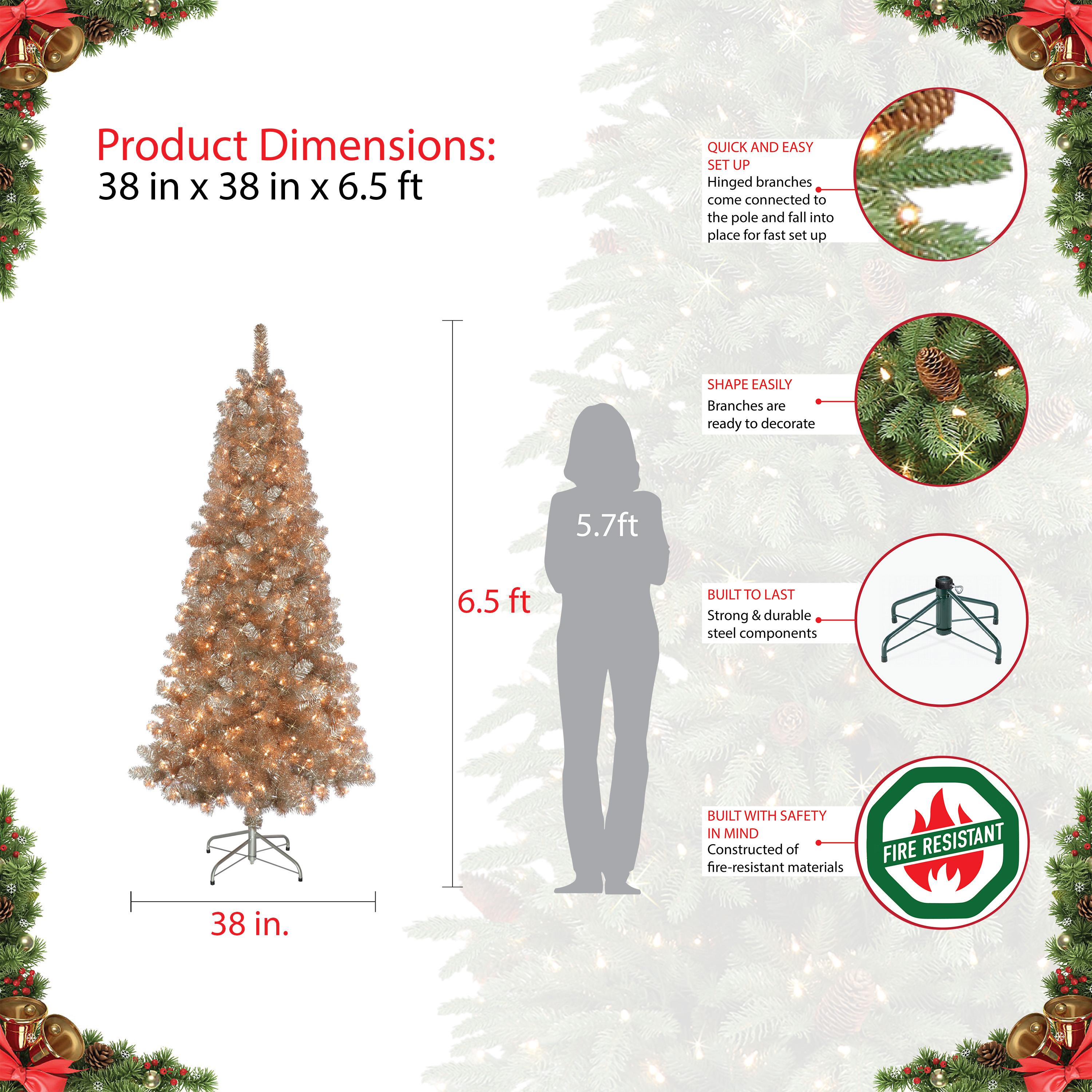 Puleo International Rose Gold Tinsel 6.5 ft. Pre-Lit Artificial Christmas Tree