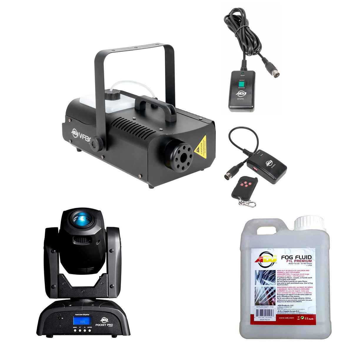 ADJ POCKET PRO 25W Mini Spot Moving Light w/ 7 Colors &amp; Fog Machine &amp; Fog Fluid