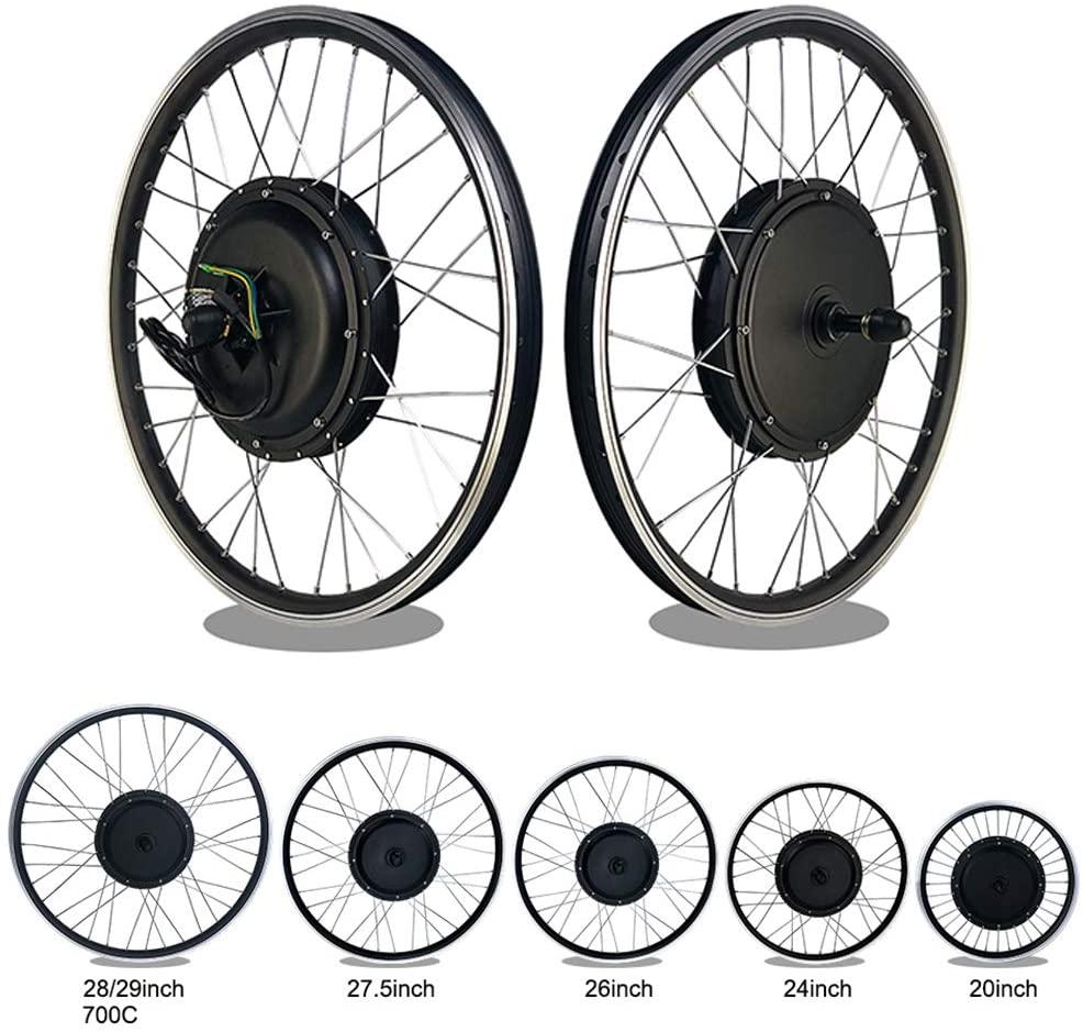 Schuck 48V 1000W 20"/24"/26"/27.5"/28"/29"/700C Front Wheel Electric Bicycle Conversion Motor Kit E-Bike Cycling with Brushless Gearless Hub Motor with LCD8H Color Display