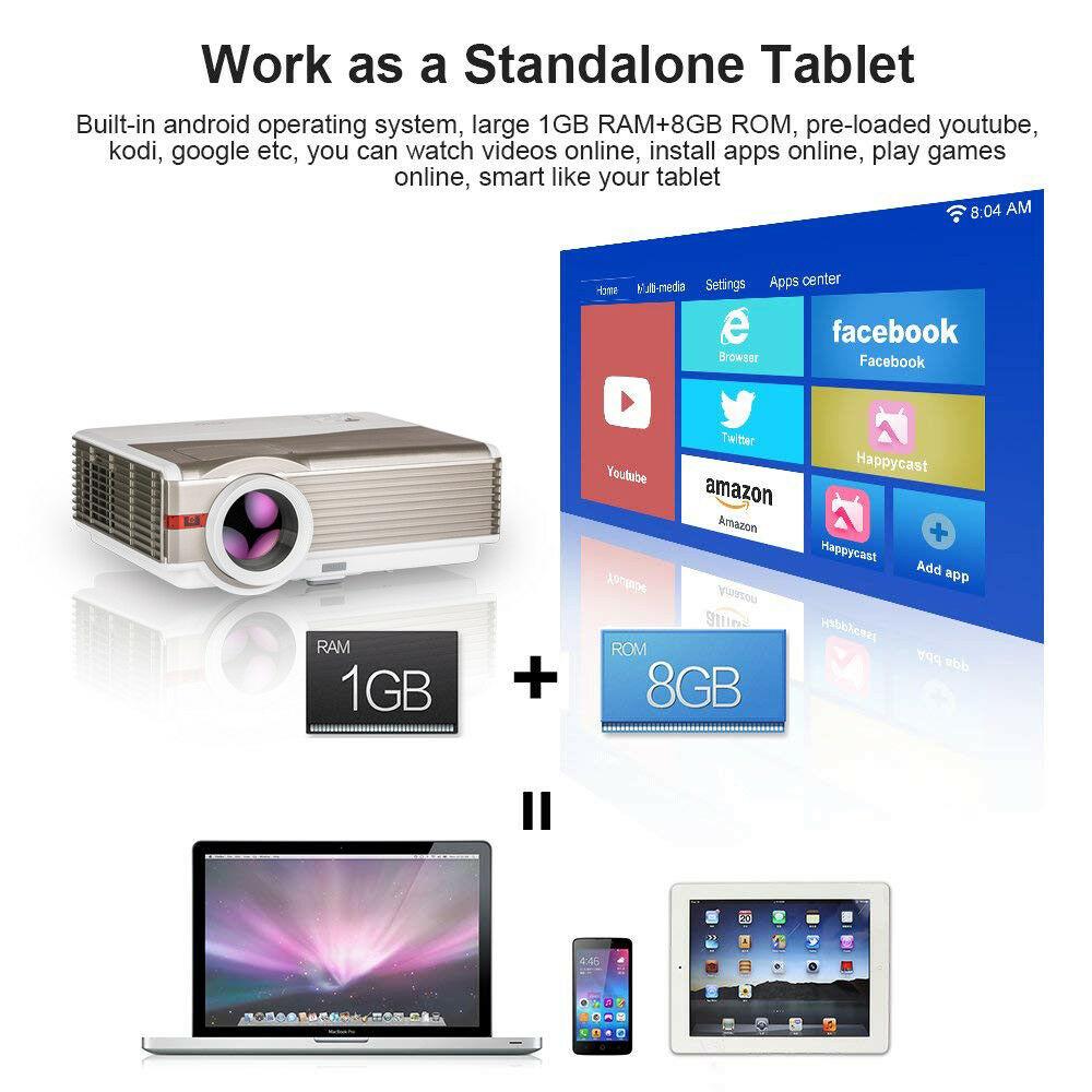 8000lm android wifi projector blue-tooth 1080p movie tv airplay miracast ktv bar