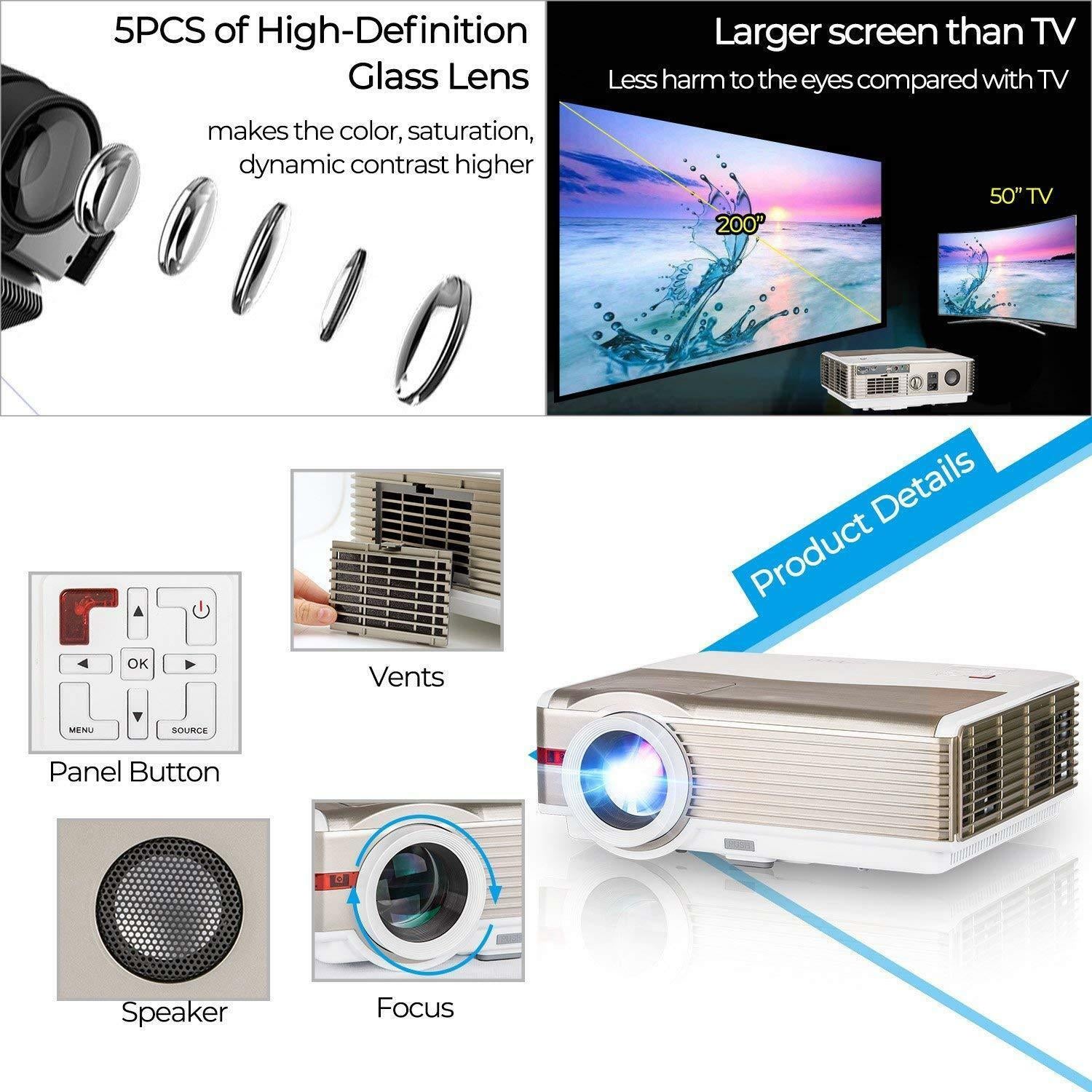 8000lm android wifi projector blue-tooth 1080p movie tv airplay miracast ktv bar