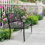 JIRTEMOT 50" Long Steel WELCOME Patio Garden Outdoor Park Bench Backyard Décor Black