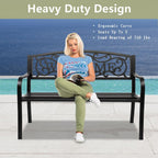 JIRTEMOT 50" Long Steel WELCOME Patio Garden Outdoor Park Bench Backyard Décor Black