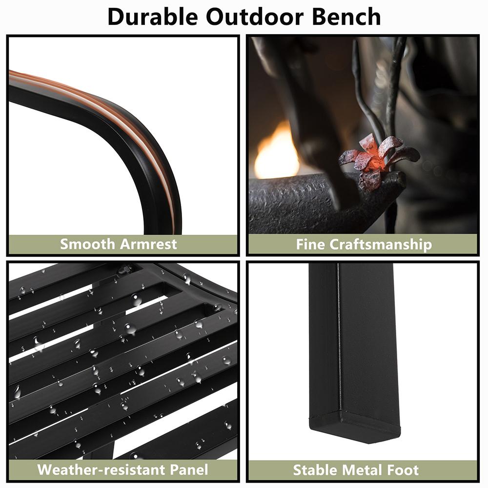 JIRTEMOT 50" Long Steel WELCOME Patio Garden Outdoor Park Bench Backyard Décor Black