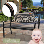 JIRTEMOT 50" Long Steel WELCOME Patio Garden Outdoor Park Bench Backyard Décor Black