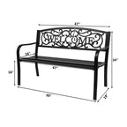 JIRTEMOT 50" Long Steel WELCOME Patio Garden Outdoor Park Bench Backyard Décor Black
