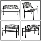 JIRTEMOT 50" Long Steel WELCOME Patio Garden Outdoor Park Bench Backyard Décor Black