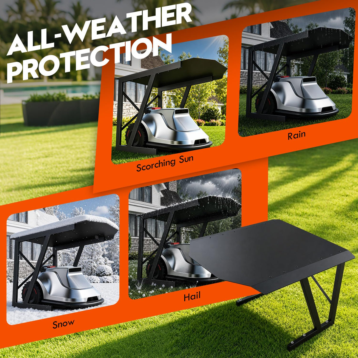 LarRobot Mower Garage, Alloy Steel Robotic Lawn Mower Shelter(1) | Heavy Duty Outdoor Shade Cover, Waterproof and UV-Proof Garden Garage, Fits 92% of Models, Robot Mower Accessories