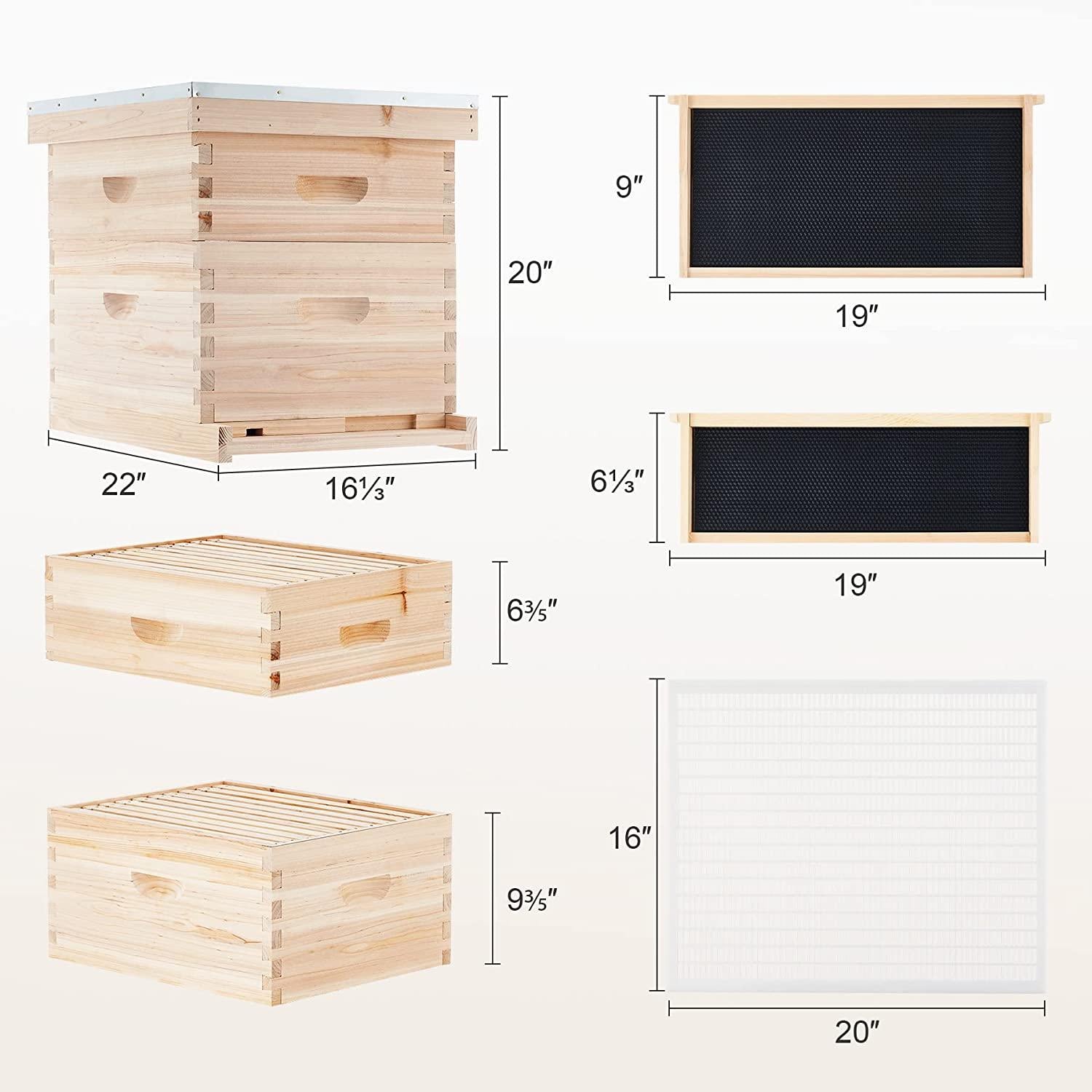 creworks bee hive, beehive bee box with 10 medium &amp;10 deep honeycomb foundation frames, bee keeping supplies starter kit for beginners, 2 layer langstroth beehive honey bee house bee hives