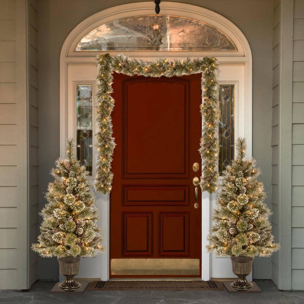 9 ft. Glittery Bristle Pine Artificial Christmas Garland with Twinkly LED Lights