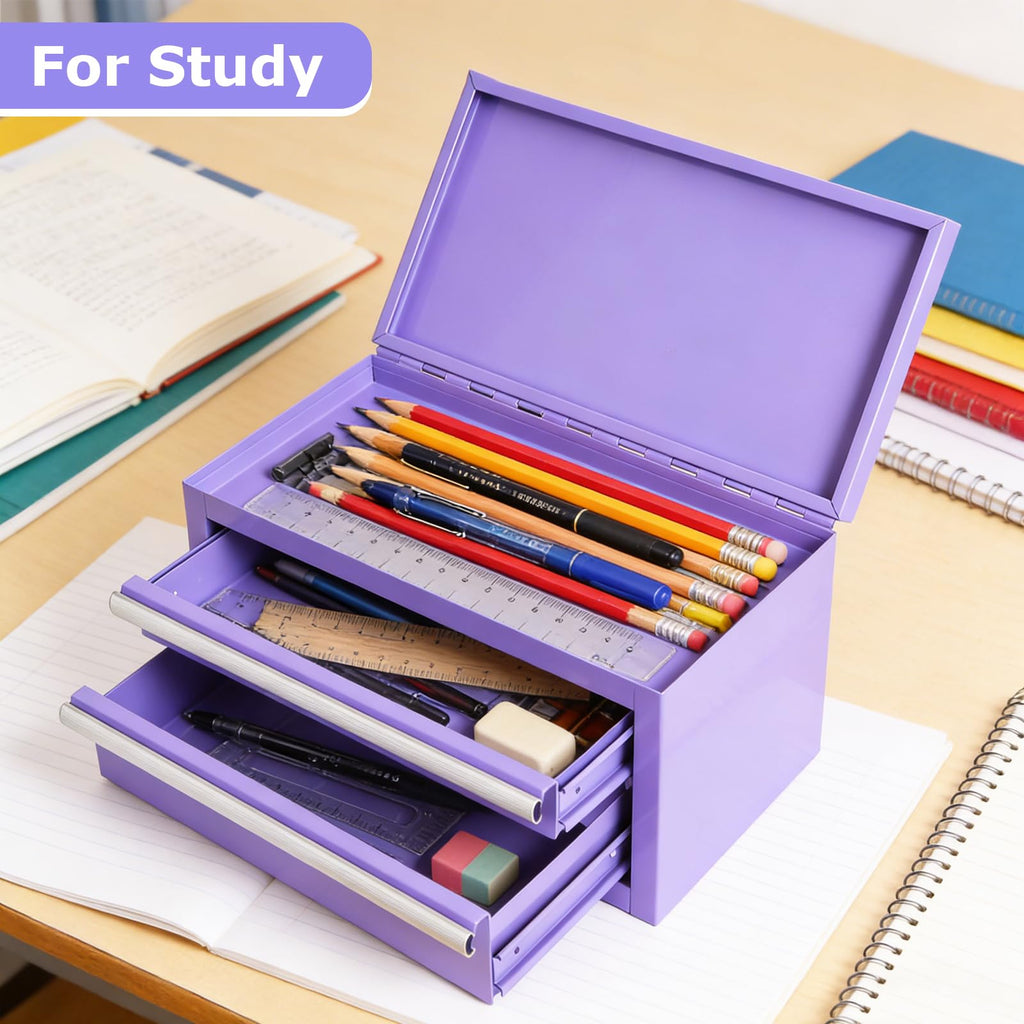 Mini Steel Tool Box with Drawers - Small Tool Chest for Small Item StoraOrganizer - Portable Metal Toolbox Organizer with Tool Drawer (mini purple)