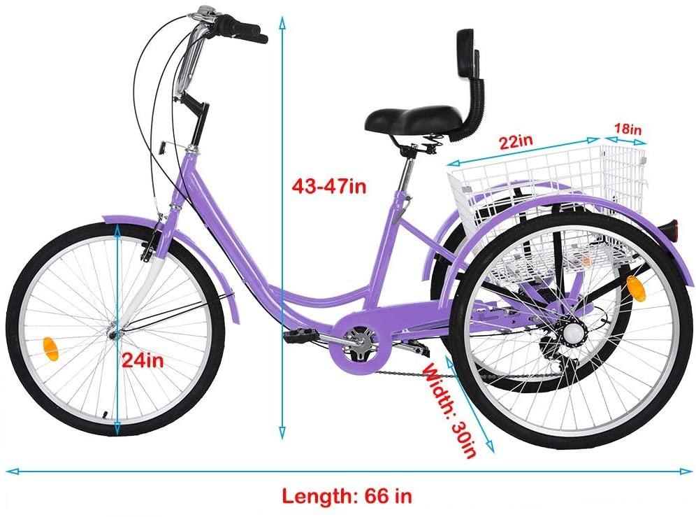 HUUH Adult Tricycles for Shopping 24 Inches 7 Speed 3 Wheel Fender Adult Trike Bike Cycling Pedal with Shopping Basket, Adjustable Seat and Handlebar Gifts