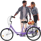 HUUH Adult Tricycles for Shopping 24 Inches 7 Speed 3 Wheel Fender Adult Trike Bike Cycling Pedal with Shopping Basket, Adjustable Seat and Handlebar Gifts