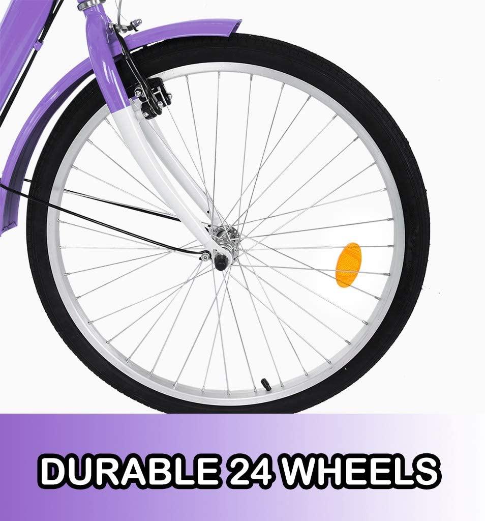 HUUH Adult Tricycles for Shopping 24 Inches 7 Speed 3 Wheel Fender Adult Trike Bike Cycling Pedal with Shopping Basket, Adjustable Seat and Handlebar Gifts
