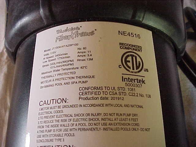 flowxtreme ne4516 fx pro ii 2-speed 1hp spa / pool pump j11504-hta2sp100