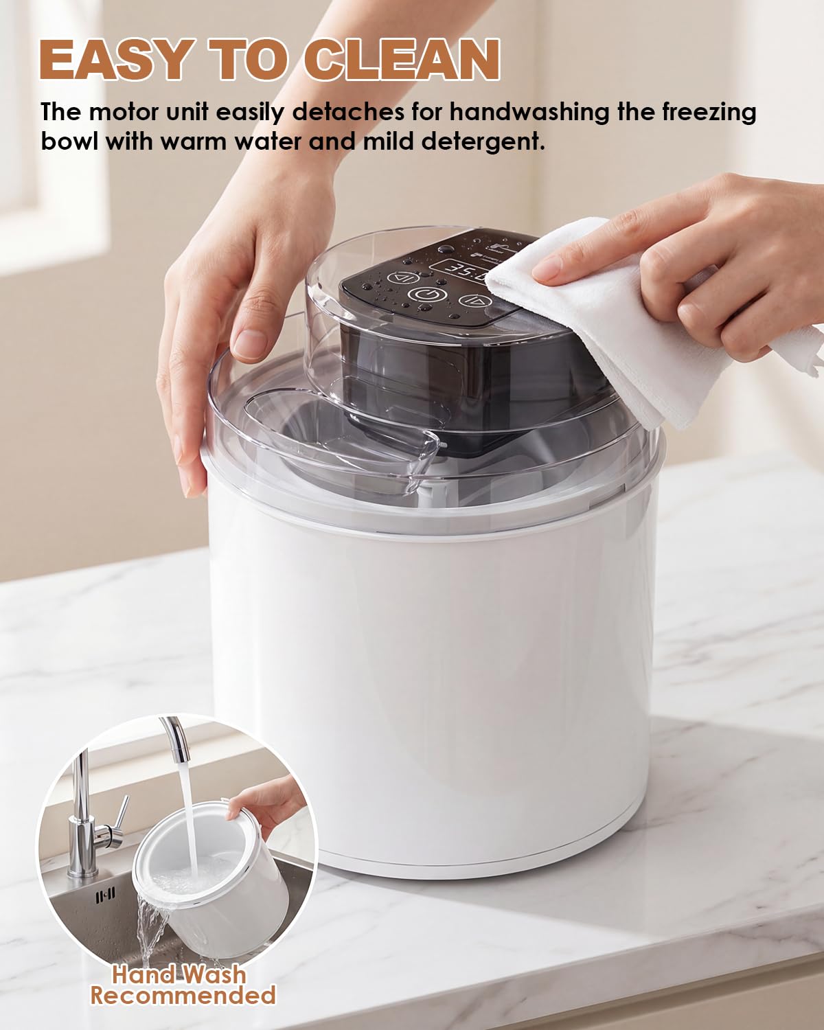 Ice Cream Maker Machine – 2.1 Quart Ice Cream Machine for Gelato, Sorbet & Frozen Yogurt, Pre-Freeze Bowl, LCD Screen and Timer, Perfect for 6-10 Servings, Easy to Use & Clean