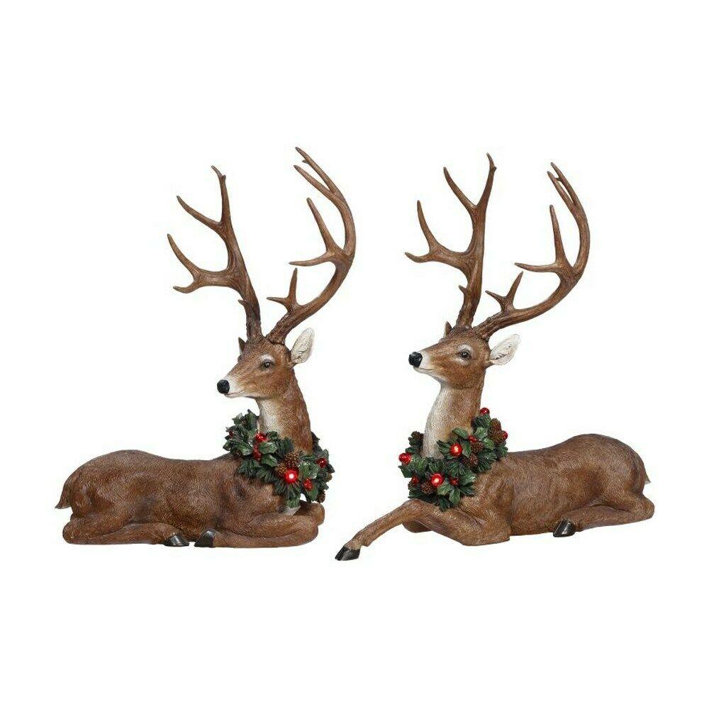 Mark Roberts 2019 Reindeer with Wreath Figurine, Assortment of 2,21 inches,Brown
