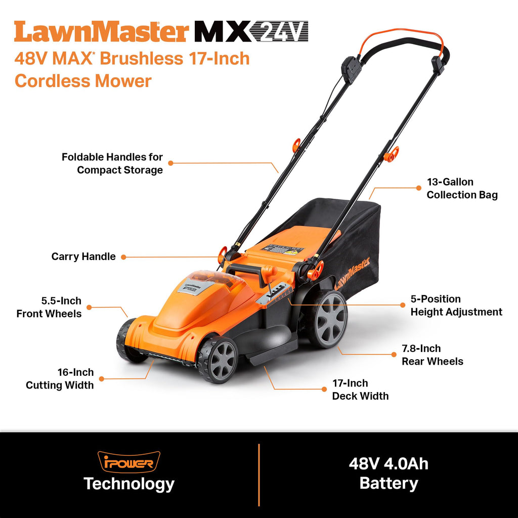 CLMF4817E 48V MAX Brushless Mower with 2X24V MAX 4.0Ah Battery and a Dual Charger