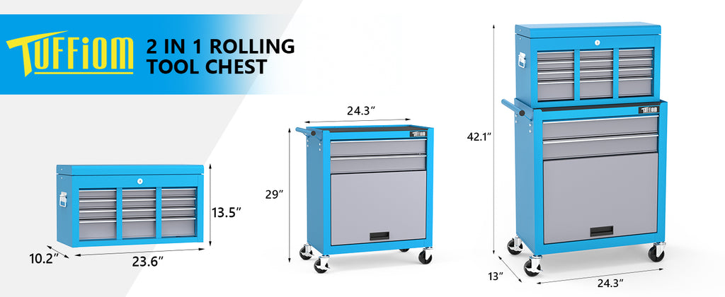 8-Drawer Rolling Tool Chest w/Lock, Tool StoraCabinet w/Wheels, Detachable Top, Drawers & Drawer Liners, Tool Organizer Box for Garage, Warehouse & Repair Shop
