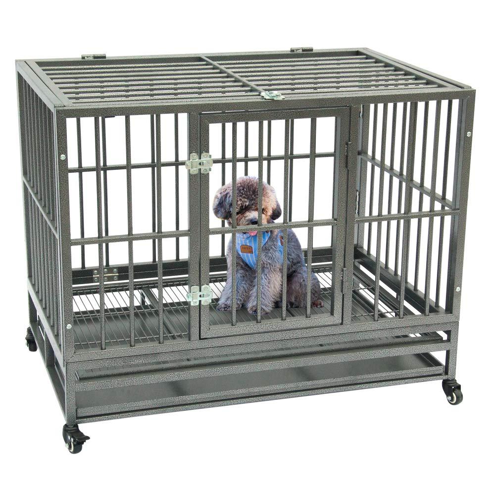 Brian Constance Heavy Duty Dog Crate CaKennel Metal Portable Easy to Move with Four Wheels and Tray,for Small, Medium, LarDog