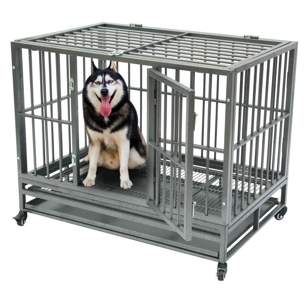 Brian Constance Heavy Duty Dog Crate CaKennel Metal Portable Easy to Move with Four Wheels and Tray,for Small, Medium, LarDog