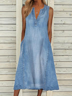 V-neck Casual Pocket Fashion Maxi Dress