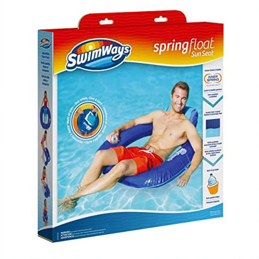 SwimWays Spring Float SunSeat Comfortable Summertime Relaxation Lounge Seat with Cup Holder for Water Pool Lake River Beach,