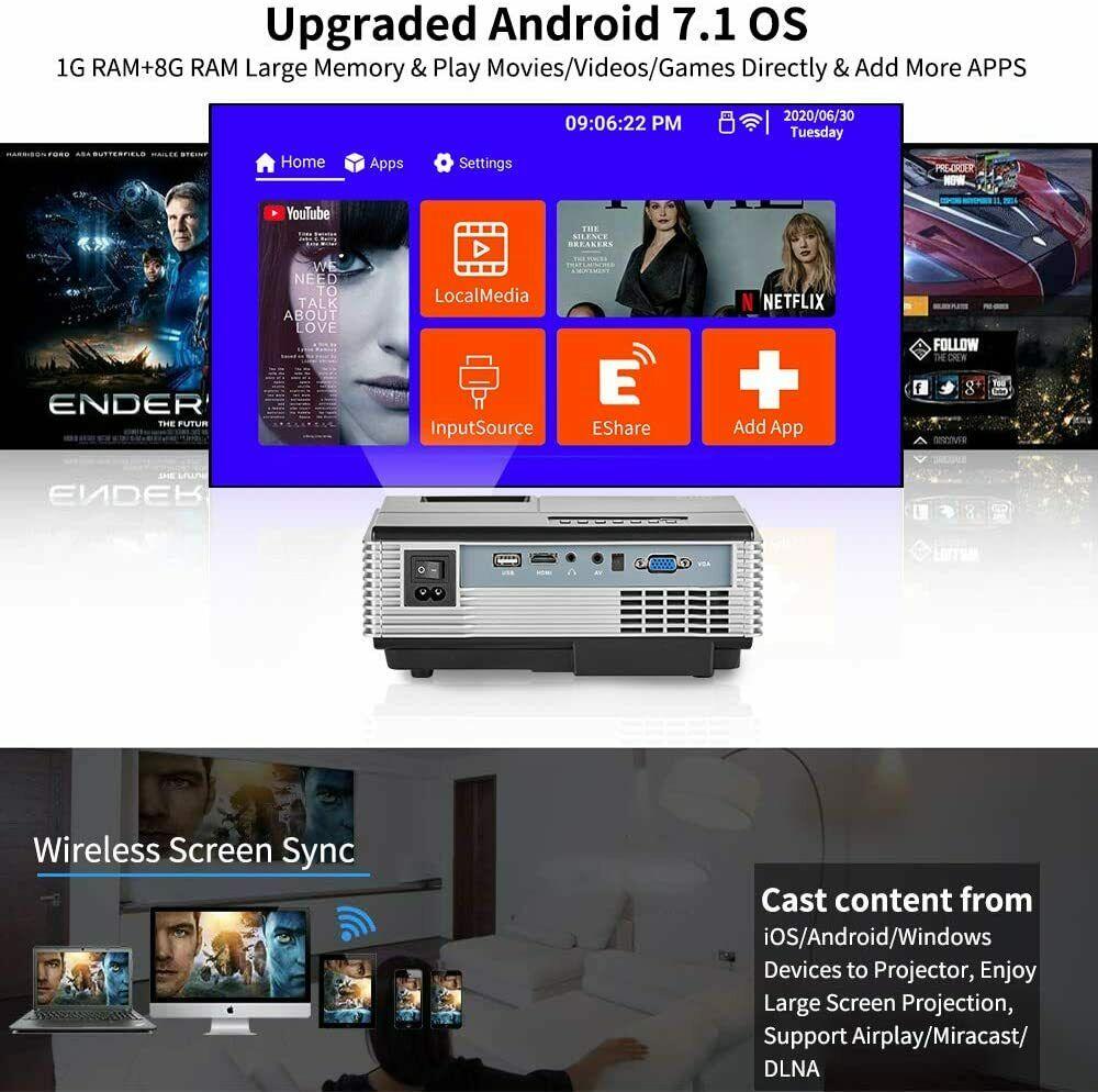 full hd wifi projector blue tooth 1080p home theater proyector miracast apps tv