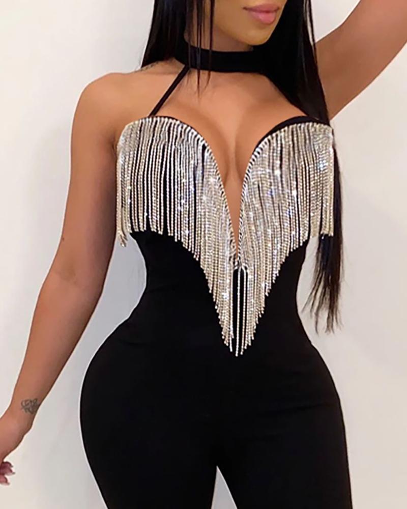 choker sleeveless tassel design jumpsuit