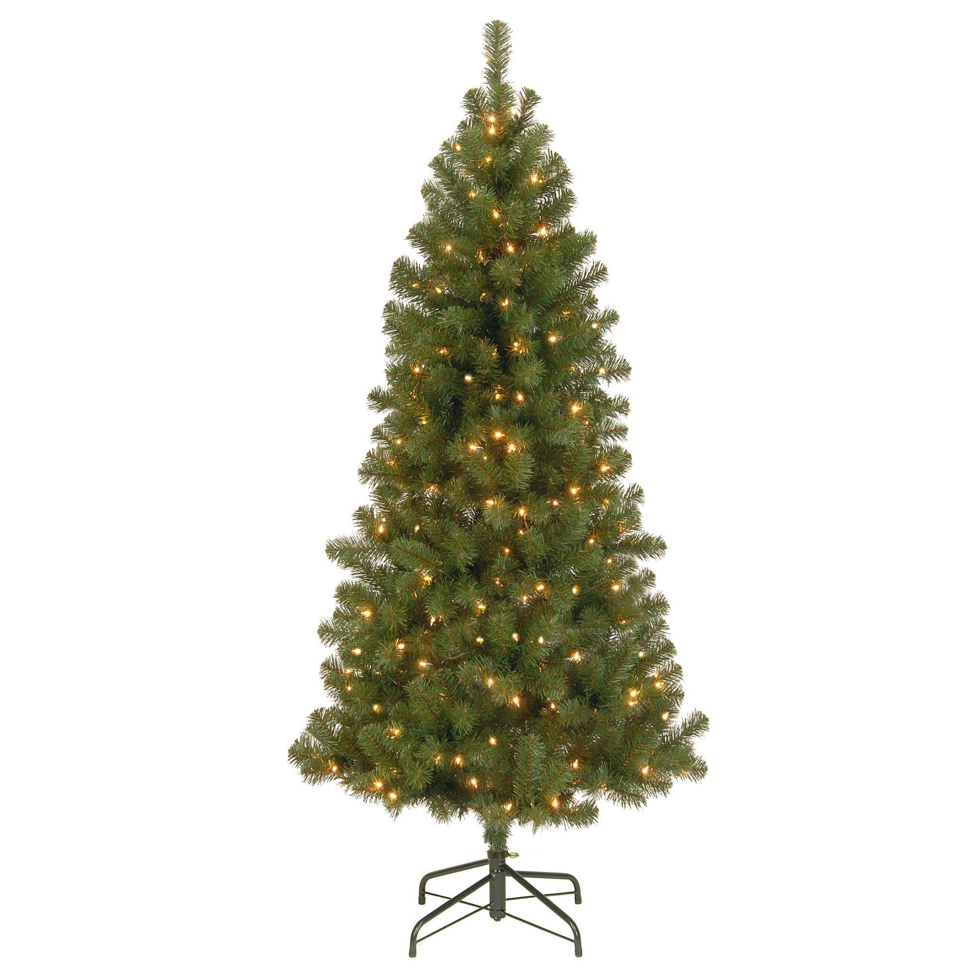 National Tree Company Clear Prelit Incandescent Green Hinged Slim Christmas Tree, 7'