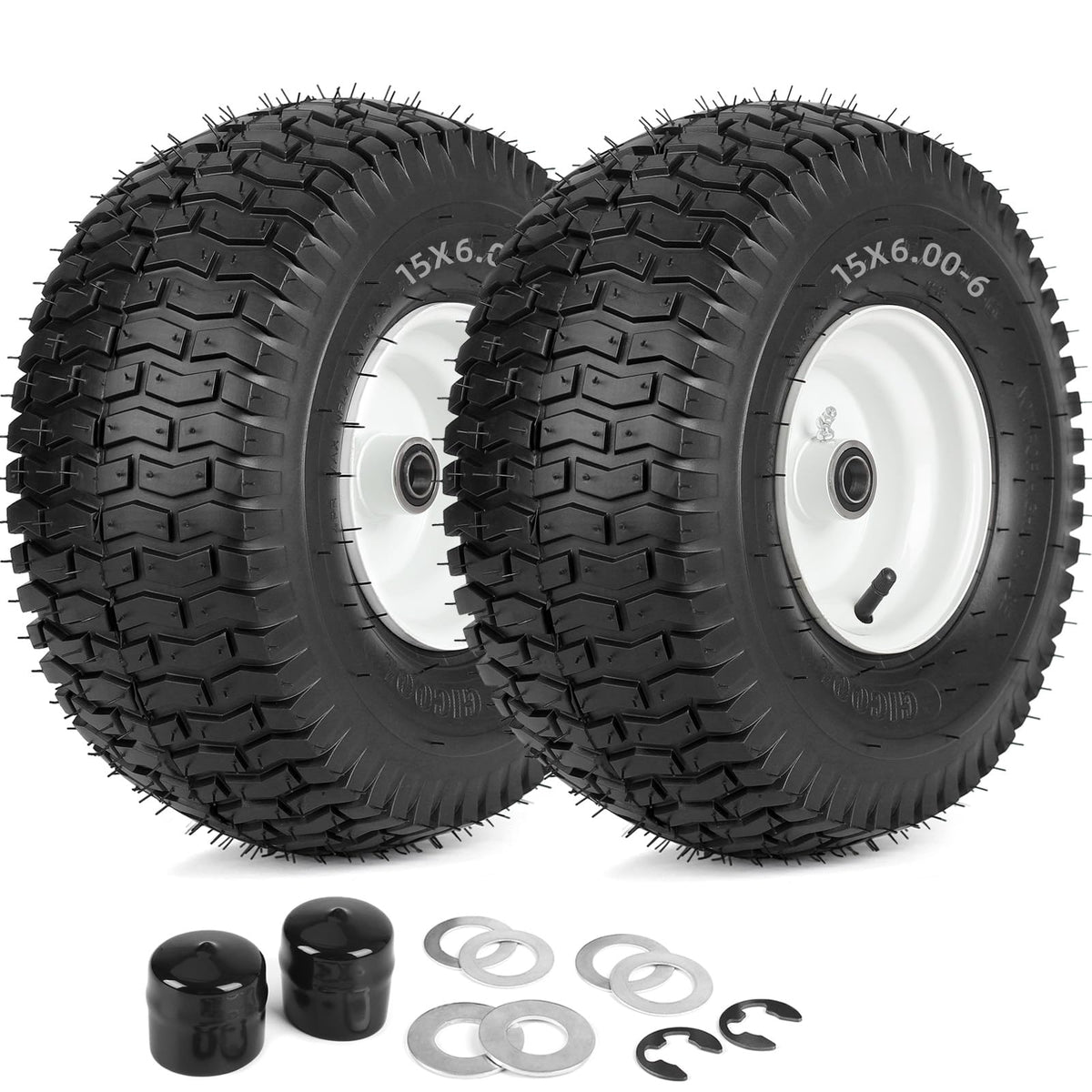 15x6.00-6 Rubber Lawn Mower Tire and Wheel, 2 Pcs Replacement 15x6-6nhs Riding Mowers Lawn Tire and Wheel with Bearing Bore 3/4", 3" Centered Hub