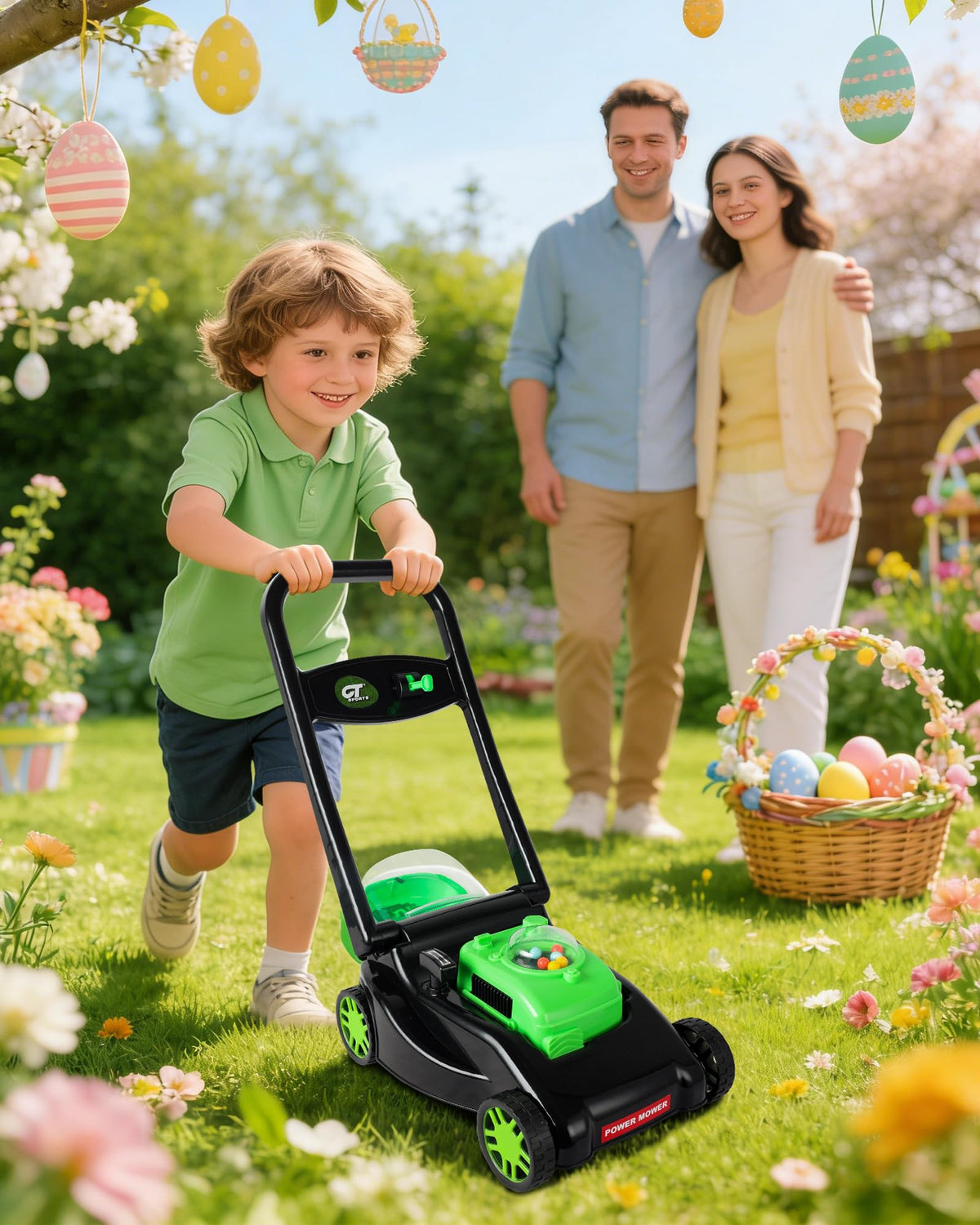 Kids Lawn Mower with Realistic Grass-Cutting Action and Sounds – No Batteries Required | Fun Outdoor Push Toy, Birthday Gift &amp; Holiday Present for 3, 4, 5, 6Year Old Boys and Girls (Black)