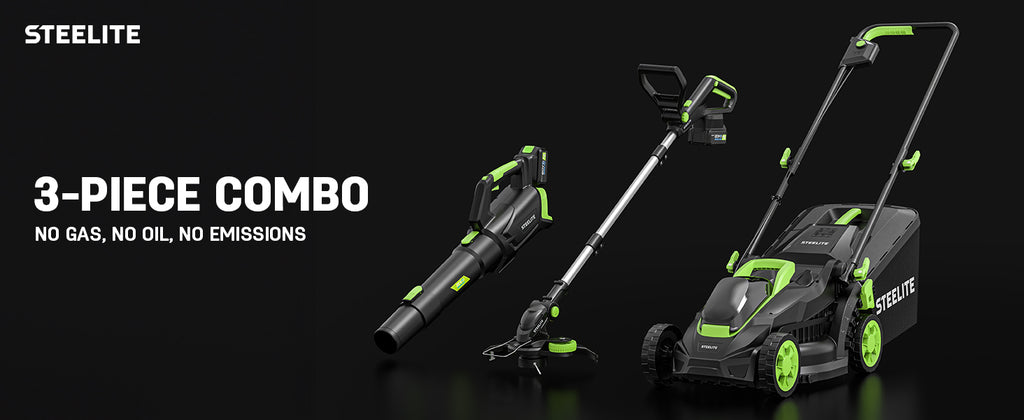 3-in-1 Cordless Lawn Care Kit, Electric Lawn Mower, Trimmer/Edger &amp; Leaf Blower, 21V Brushless, 2 x 4.0Ah Batteries &amp; Dual Chargers for Small Yards