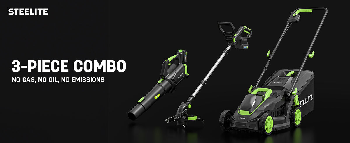 3-in-1 Cordless Lawn Care Kit, Electric Lawn Mower, Trimmer/Edger &amp; Leaf Blower, 21V Brushless, 2 x 4.0Ah Batteries &amp; Dual Chargers for Small Yards